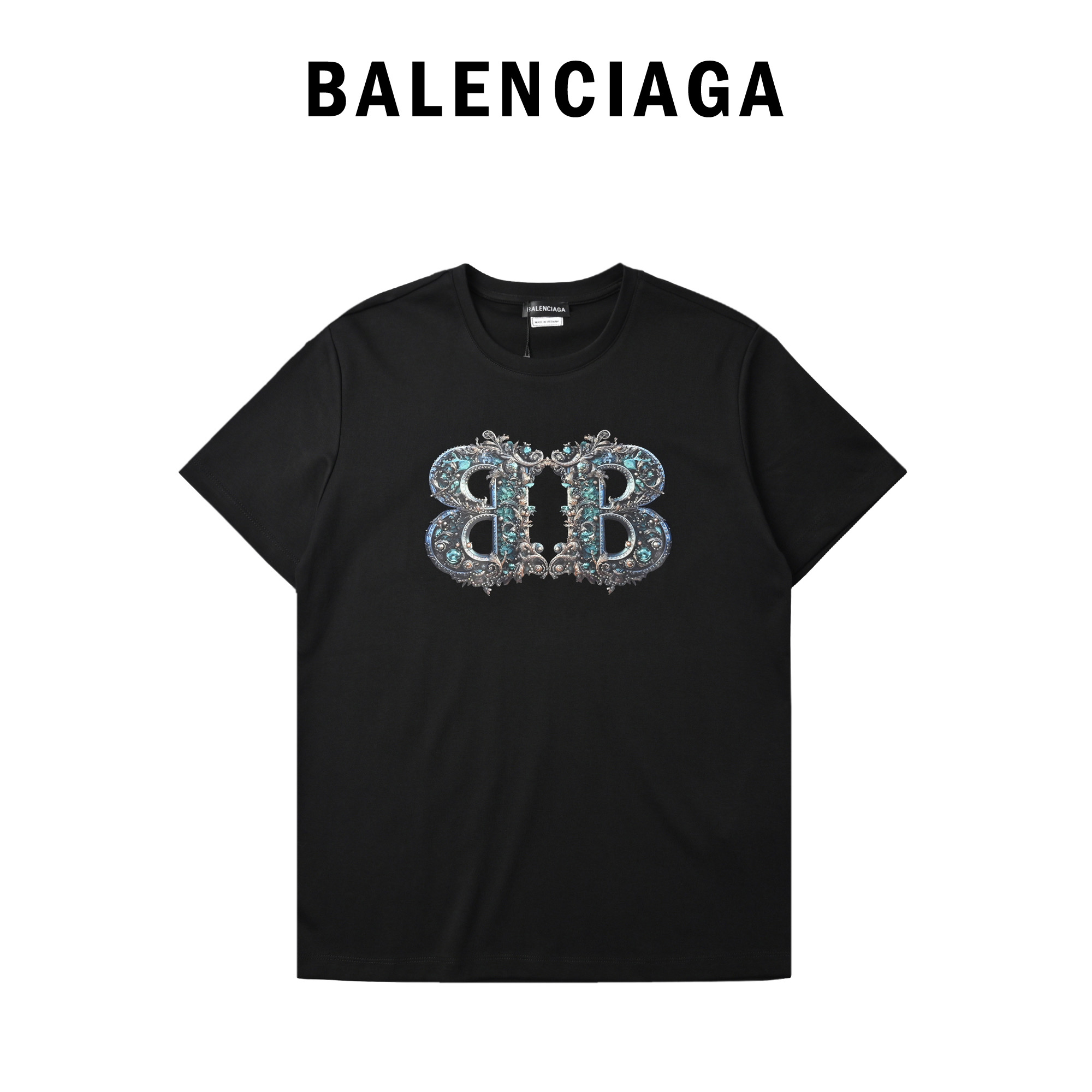 Balenciaga 巴黎世家 2025新款 镶钻图腾短袖T恤