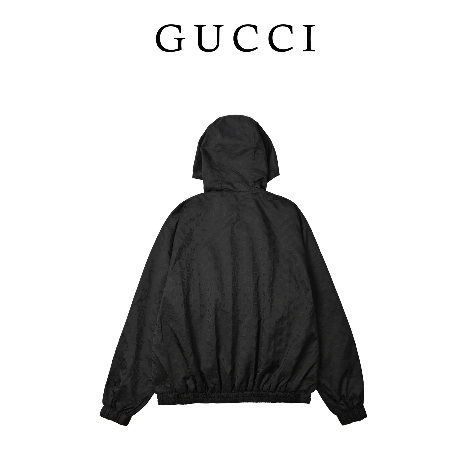 Gucci 古驰 满印连帽休闲夹克外套 轻质GG尼龙提花 领口织带