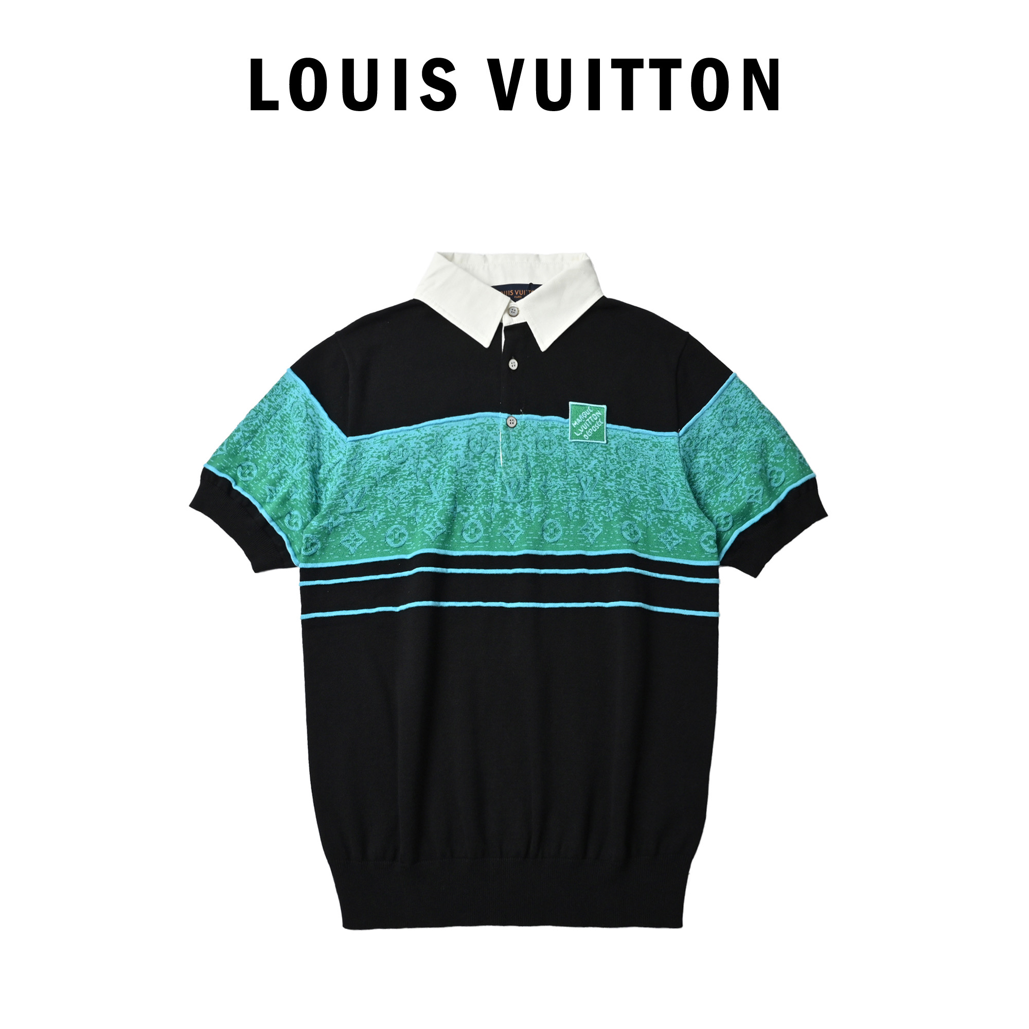Louis Vuitton 路易威登 绿色拼接Polo短袖衬衫