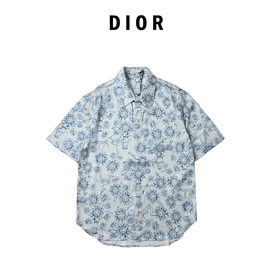 Dior&hylton nel联名 淡蓝色提花短袖衬衫