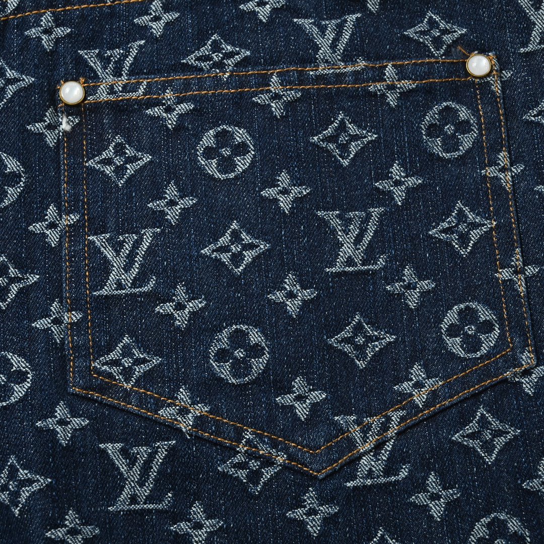 Louis Vuitton 2025SS 经典满印套装牛仔短裤 重工款提花牛仔短裤