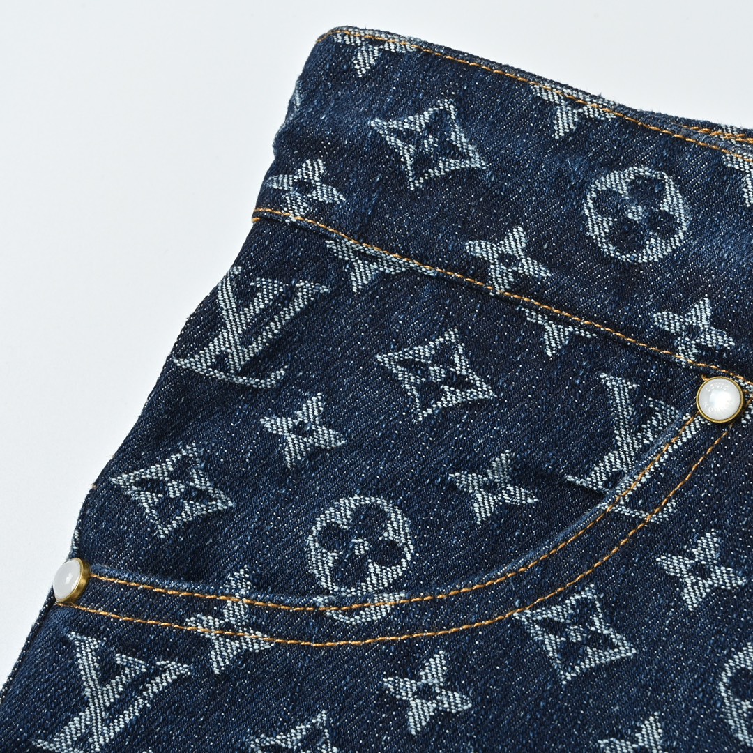 Louis Vuitton 2025SS 经典满印套装牛仔短裤 重工款提花牛仔短裤