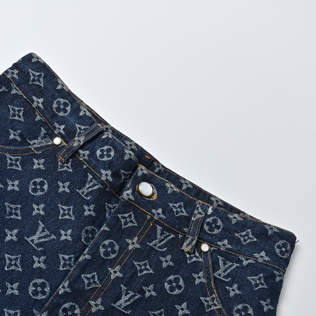 Louis Vuitton 2025SS 经典满印套装牛仔短裤 重工款提花牛仔短裤