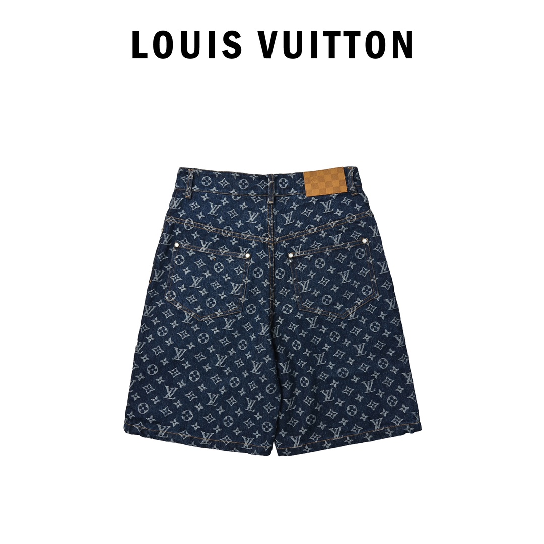 Louis Vuitton 2025SS 经典满印套装牛仔短裤 重工款提花牛仔短裤