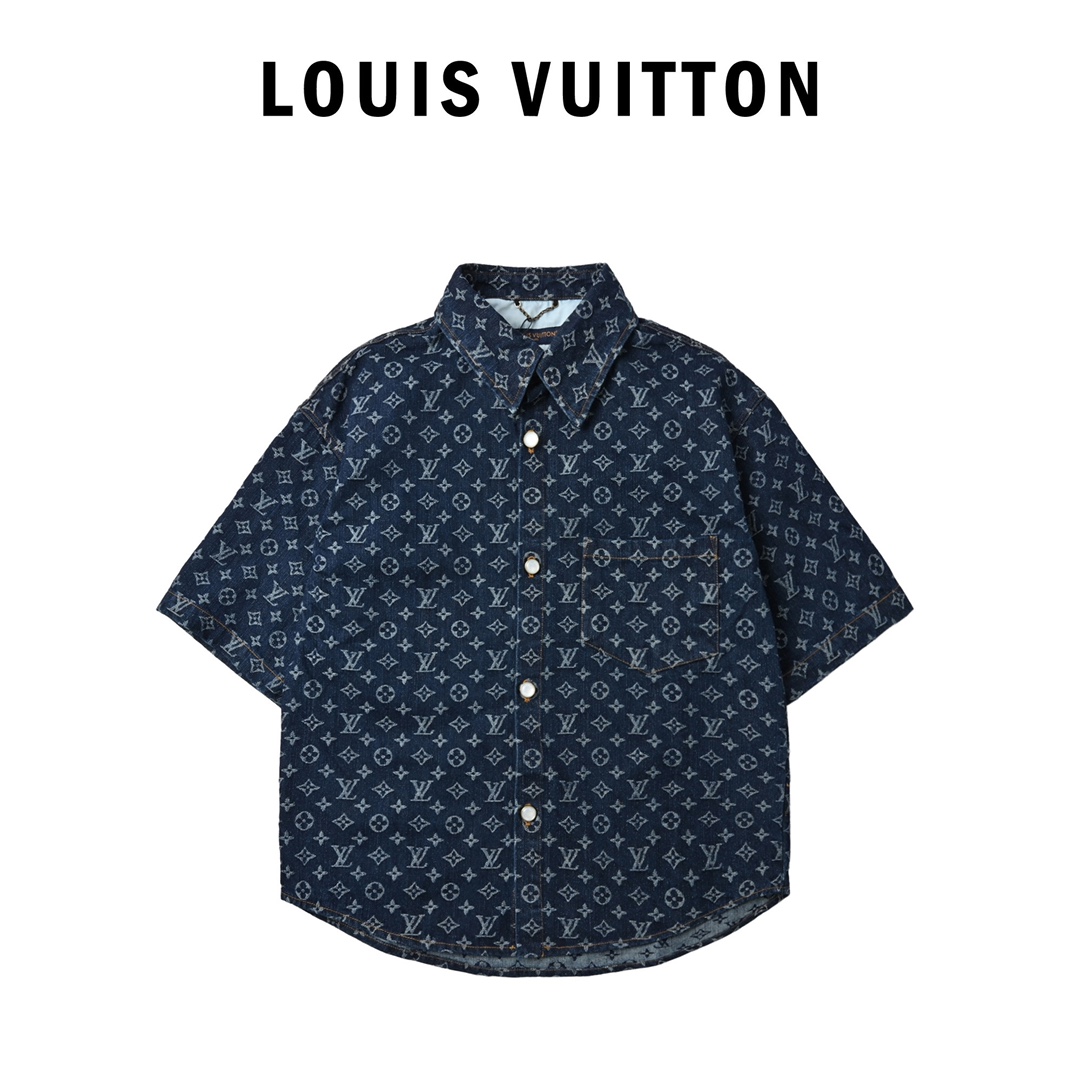 Louis Vuitton 2025SS 经典满印套装牛仔短袖外套 重工款提花牛仔短袖外套