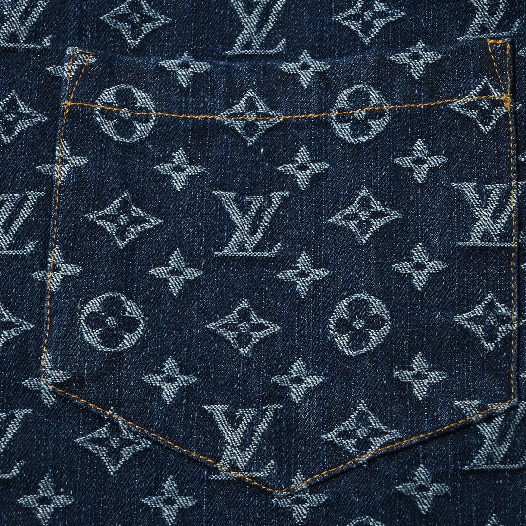 Louis Vuitton 2025SS 经典满印套装牛仔短袖外套 重工款提花牛仔短袖外套