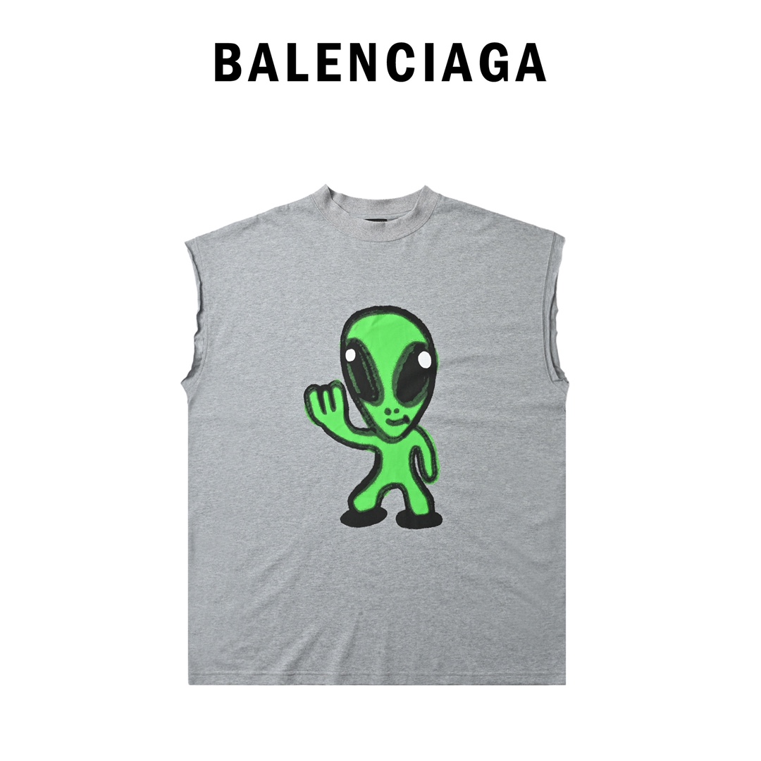 BALENCIAGA｜外星人溶解笑脸印花无袖Tee背心