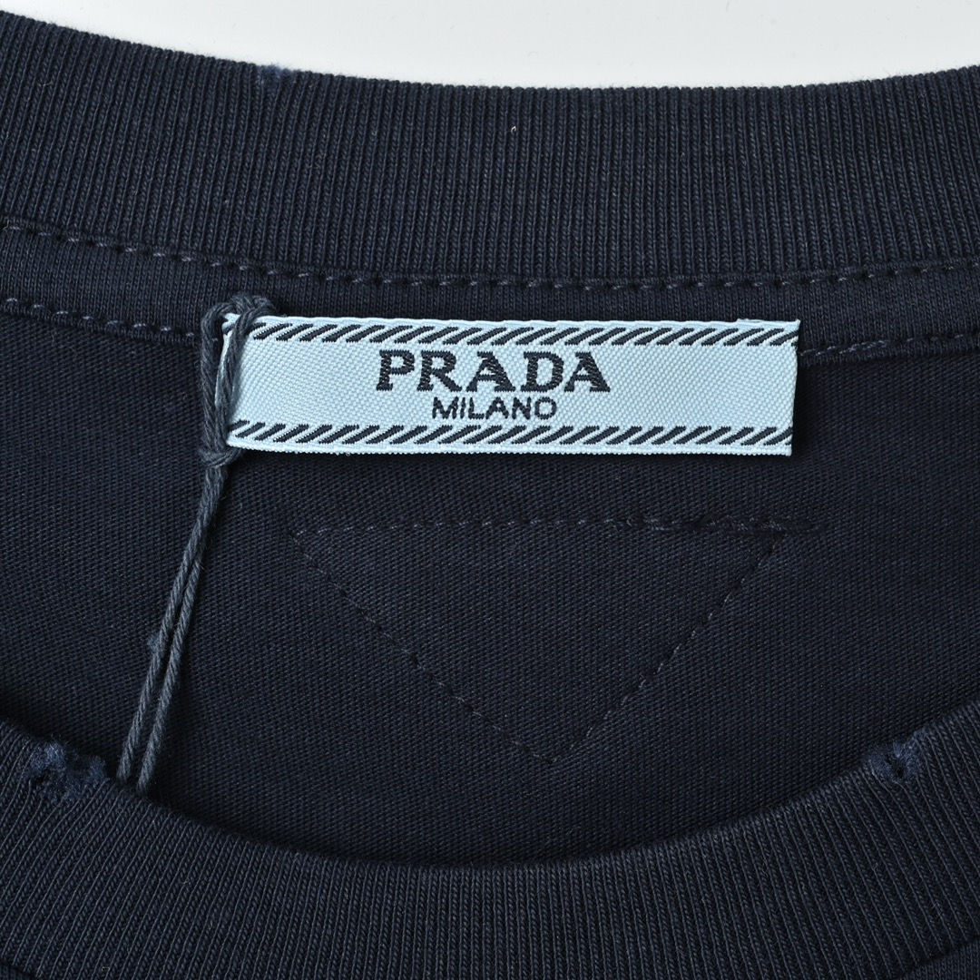Prada普拉达25ss做旧磨破标识印花短袖