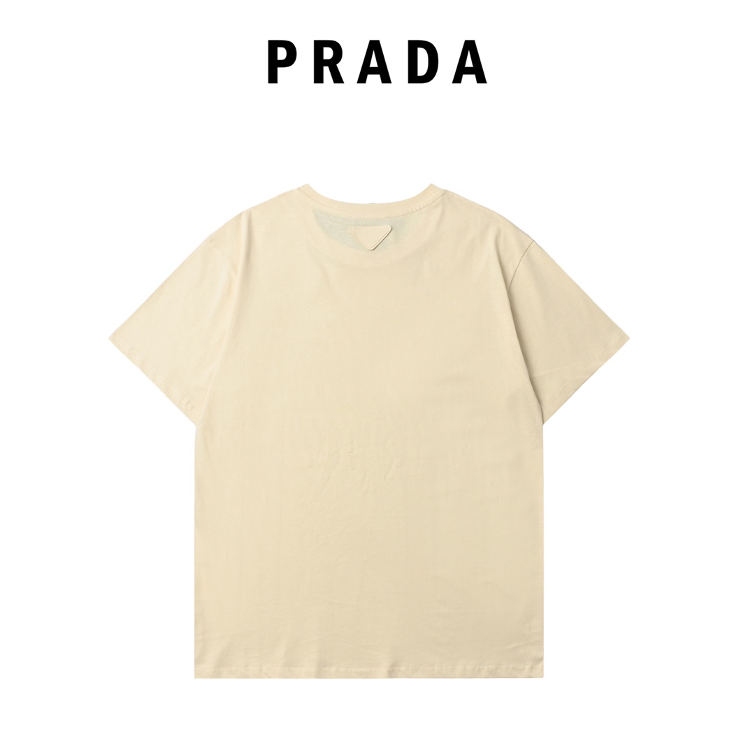 Prada普拉达25ss做旧磨破标识印花短袖
