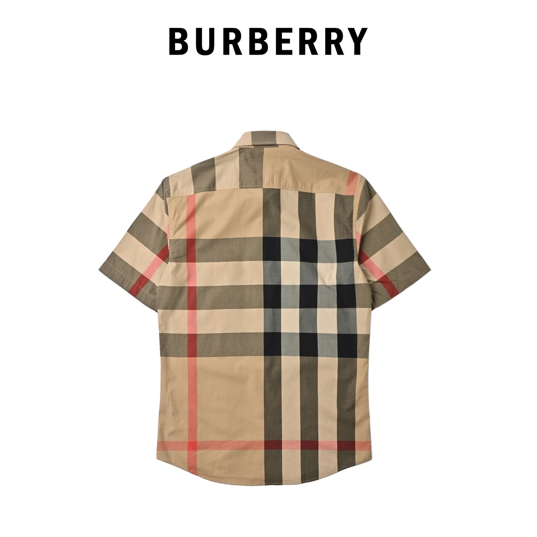 Burberry 巴宝莉 大格纹短袖格子衬衫 男士新款斜格纹棉绸府短袖衬衫