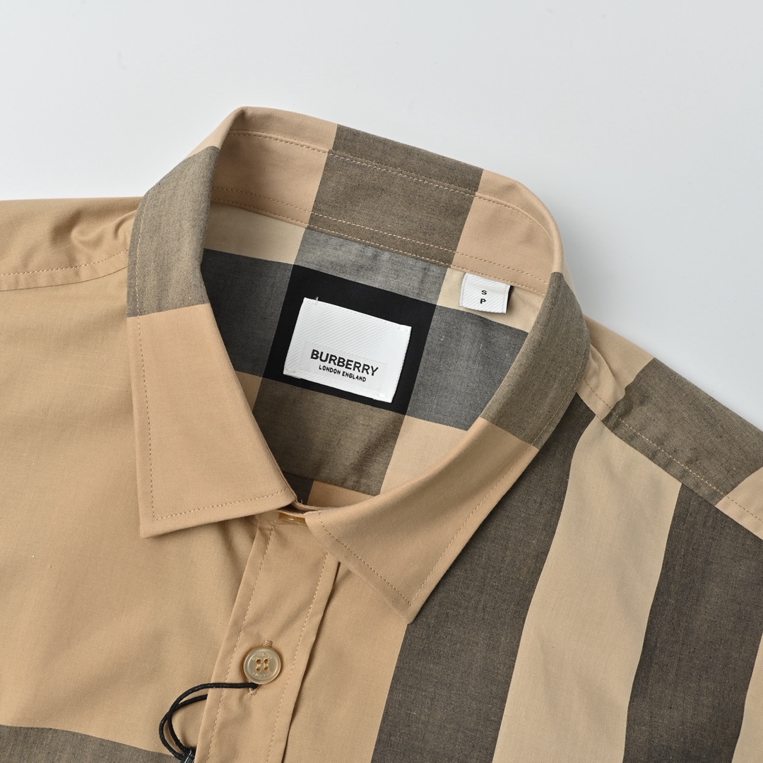 Burberry 巴宝莉 大格纹短袖格子衬衫 男士新款斜格纹棉绸府短袖衬衫