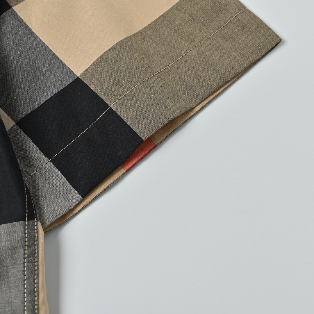 Burberry 巴宝莉 大格纹短袖格子衬衫 男士新款斜格纹棉绸府短袖衬衫