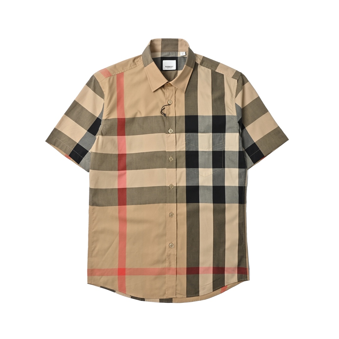 Burberry 巴宝莉 大格纹短袖格子衬衫 男士新款斜格纹棉绸府短袖衬衫