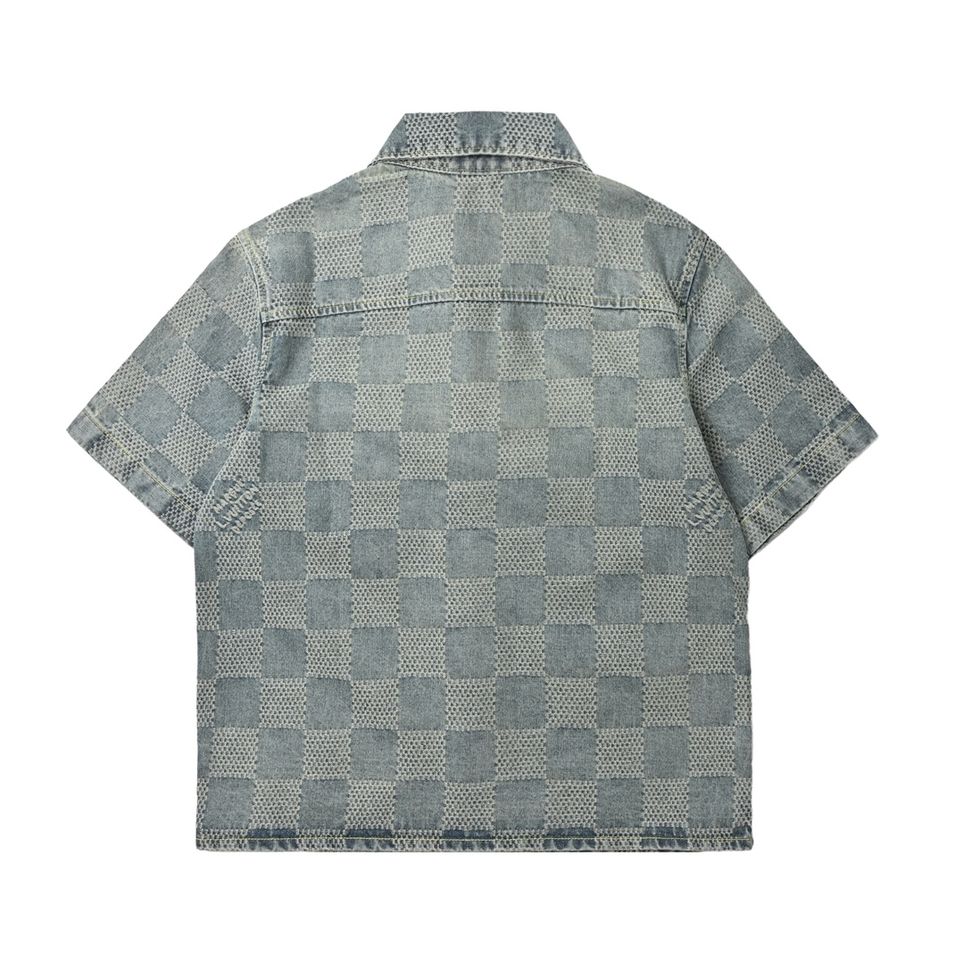 Louis Vuitton 路易威登 25ss棋盘格套装牛仔短袖衬衫 Louis Vuitton 路易威登 25ss棋盘格套装牛仔短袖衬衫