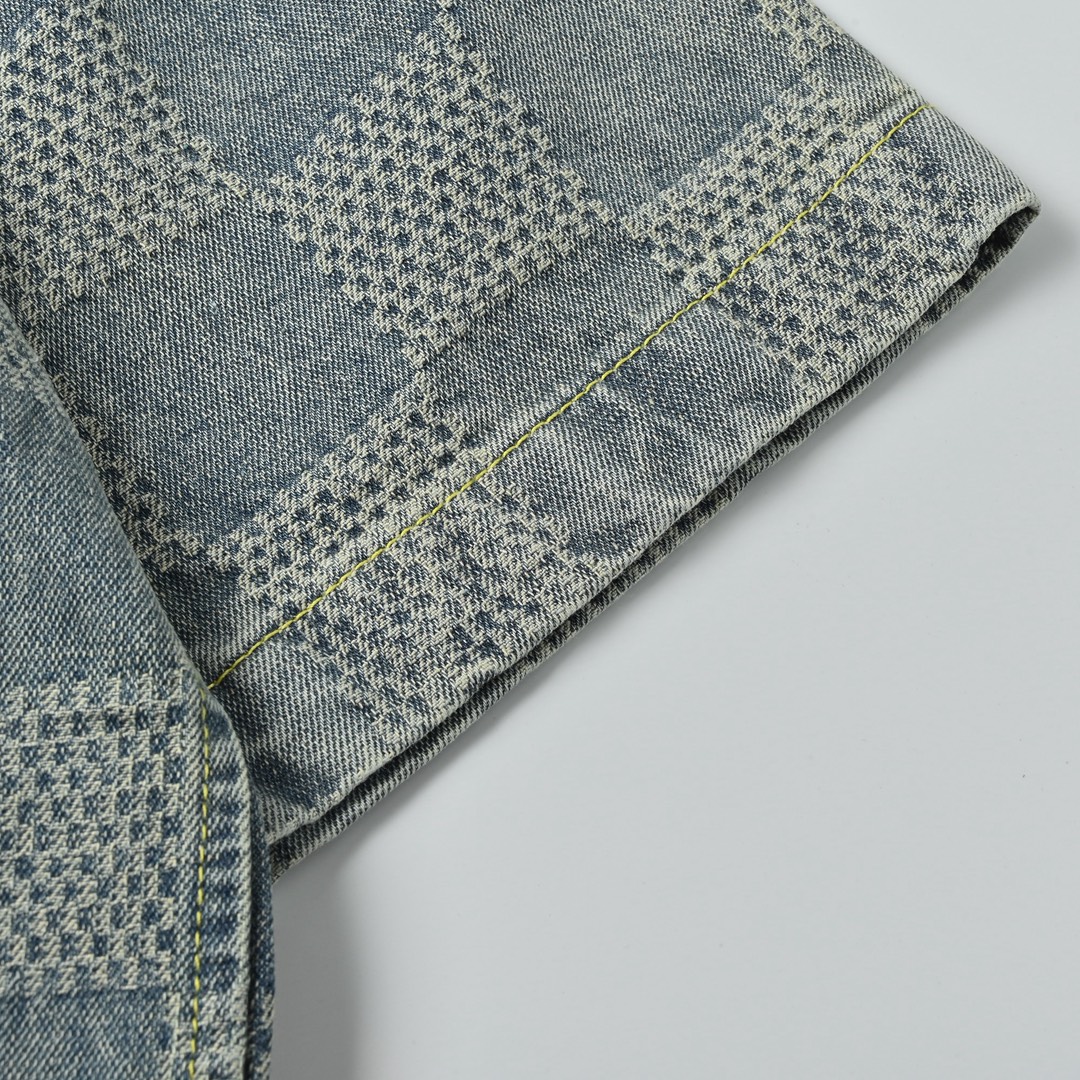 Louis Vuitton 路易威登 25ss棋盘格套装牛仔短袖衬衫 Louis Vuitton 路易威登 25ss棋盘格套装牛仔短袖衬衫