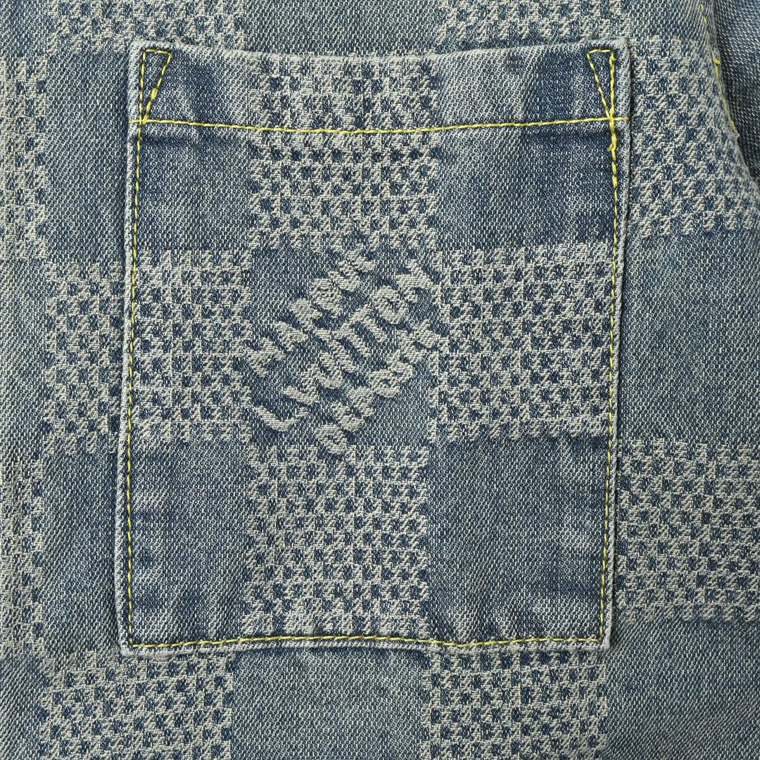 Louis Vuitton 路易威登 25ss棋盘格套装牛仔短袖衬衫 Louis Vuitton 路易威登 25ss棋盘格套装牛仔短袖衬衫