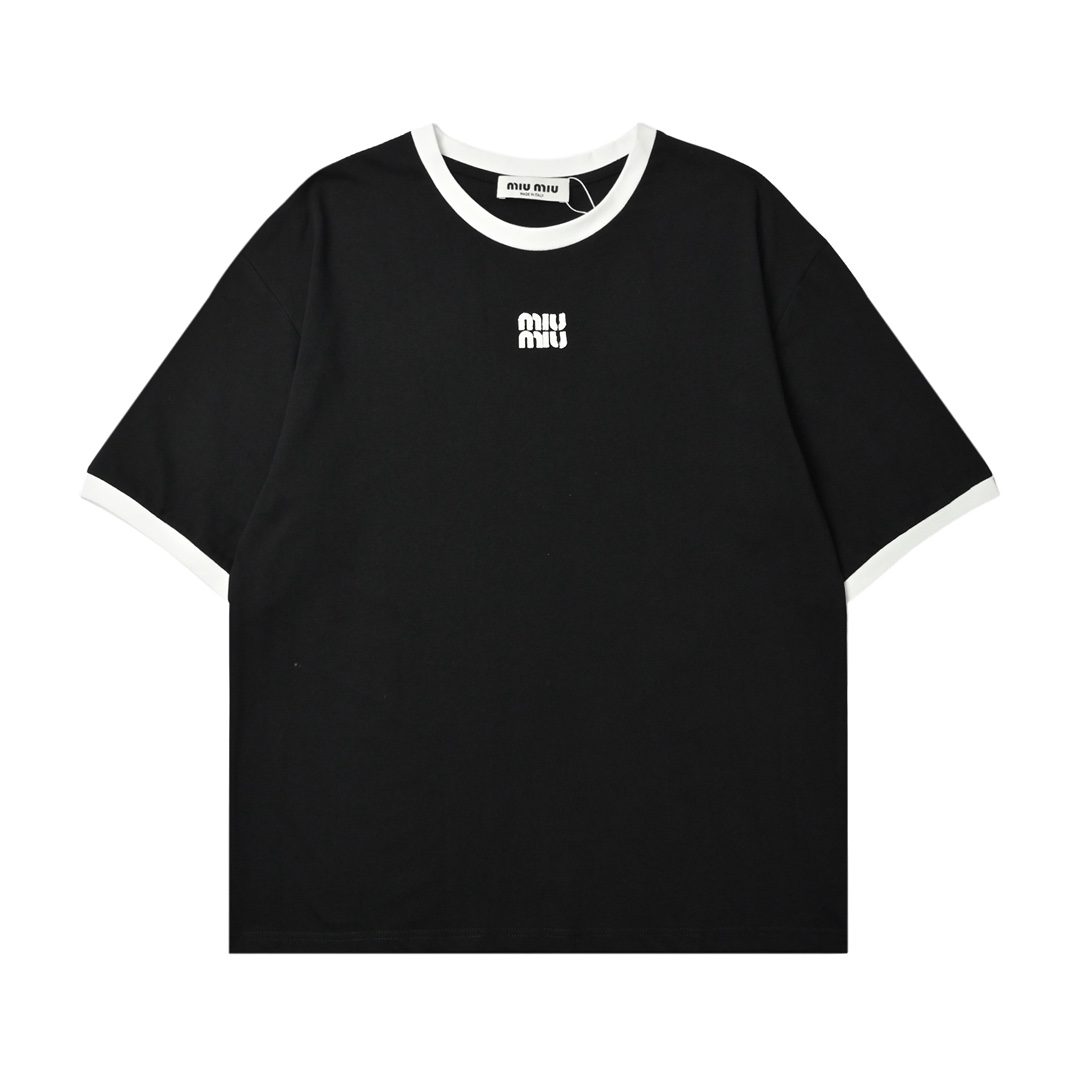 Miumiu 24SS 刺绣徽标拼色短袖-Chinese UA Cheap High Quatity Brand Clothes Bags handbags Sneakers wholesale wholesaler seller from China Factory suppliers Fashion Clothing Shoes best Quality Beautiful Price Miumiu 24SS 刺绣徽标拼色短袖