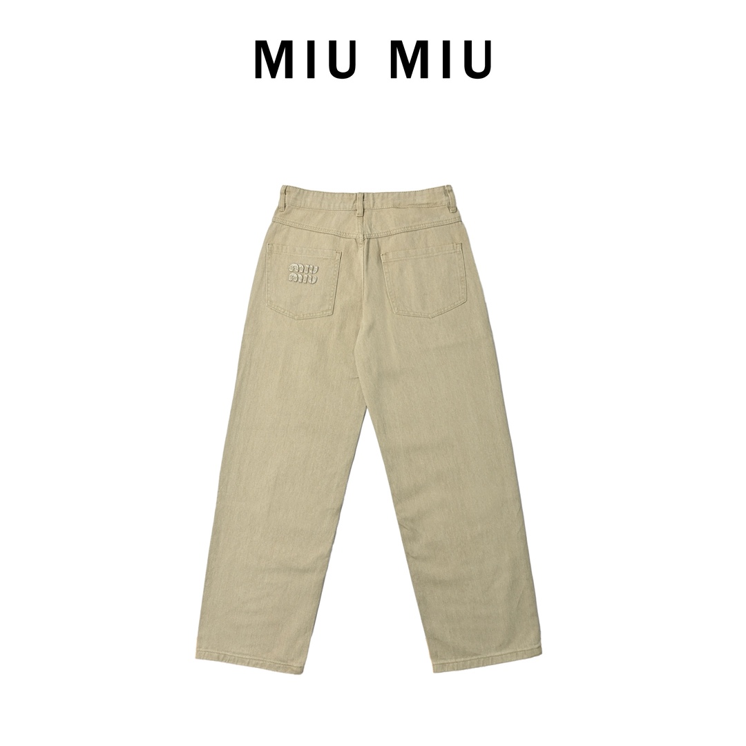 Miumiu 24SS 后袋徽标纯色直筒裤-Chinese UA Cheap High Quatity Brand Clothes Bags handbags Sneakers wholesale wholesaler seller from China Factory suppliers Fashion Clothing Shoes best Quality Beautiful Price Miumiu 24SS 后袋徽标纯色直筒裤