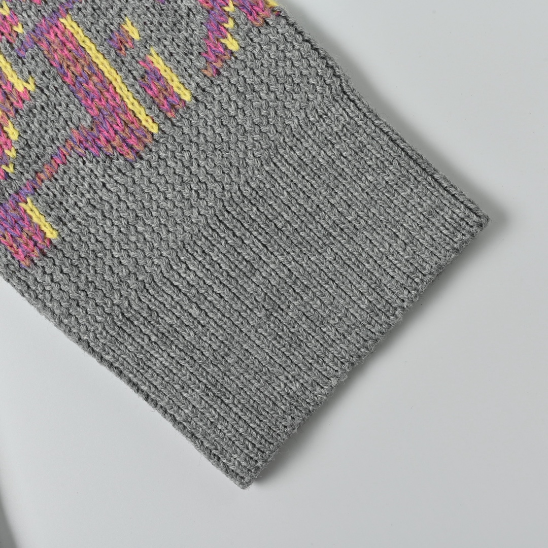 Dior 迪奥 CD 满印提花圆领毛衣 灰色 粉色 黄色纱线