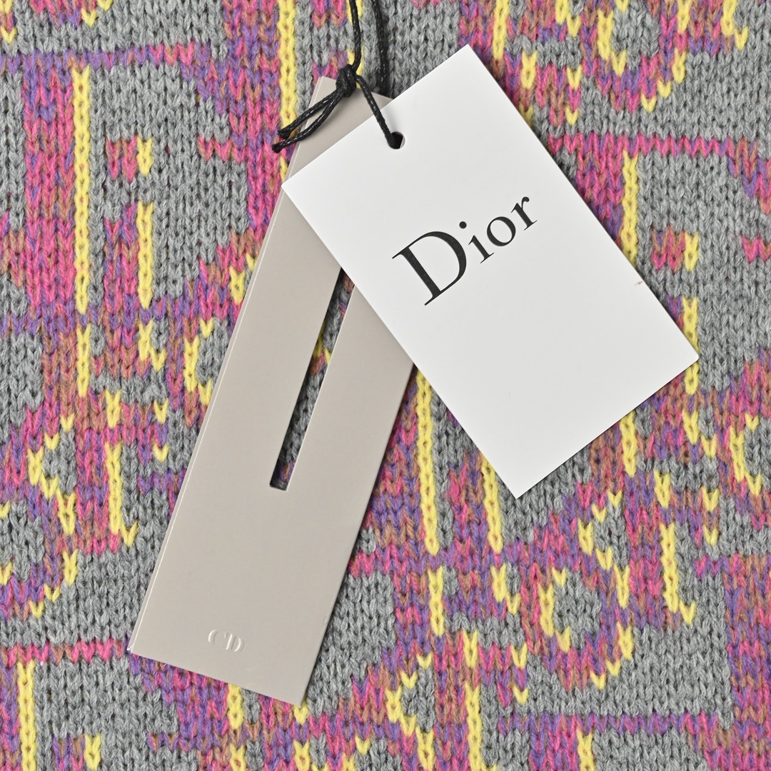Dior 迪奥 CD 满印提花圆领毛衣 灰色 粉色 黄色纱线