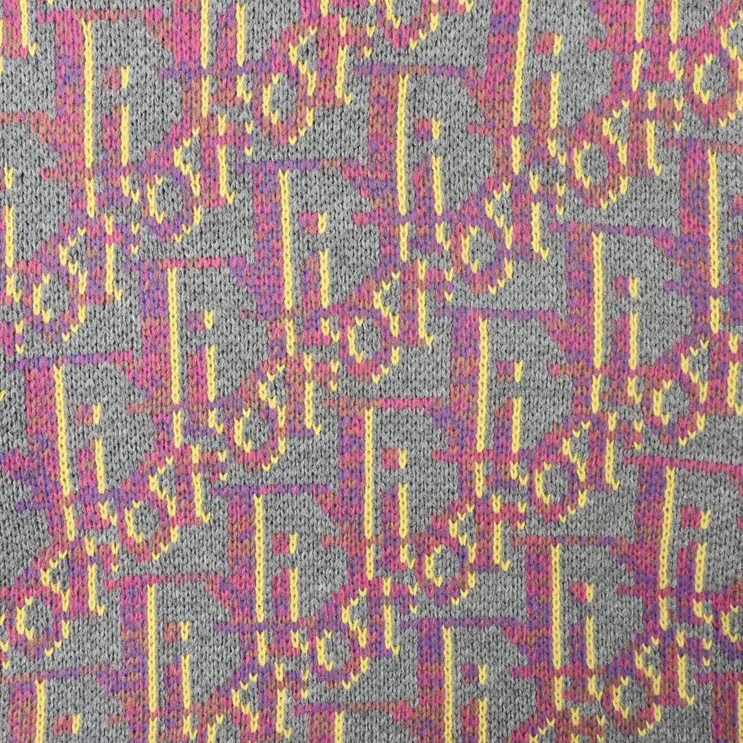 Dior 迪奥 CD 满印提花圆领毛衣 灰色 粉色 黄色纱线