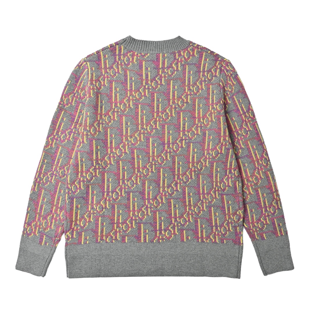 Dior 迪奥 CD 满印提花圆领毛衣 灰色 粉色 黄色纱线