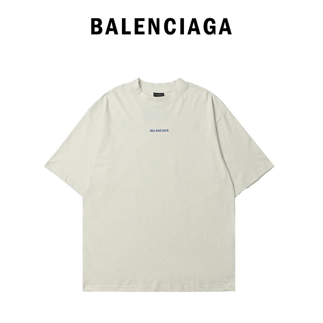 Balenciaga巴黎世家 克莱因蓝前后刺绣字母短袖T恤