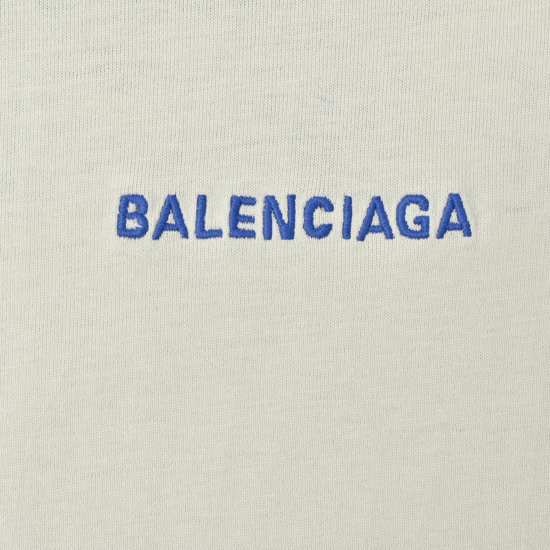 Balenciaga巴黎世家 克莱因蓝前后刺绣字母短袖T恤