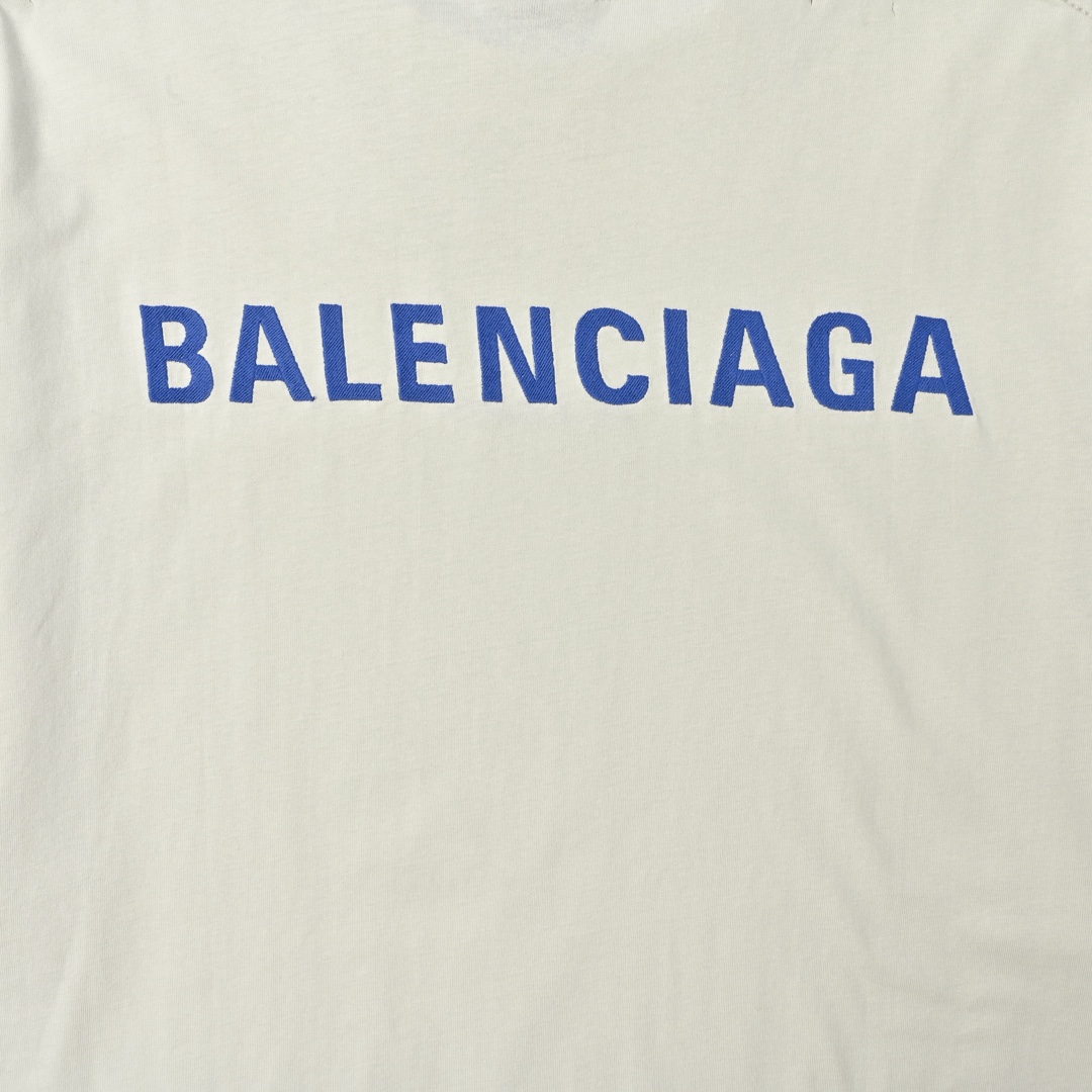 Balenciaga巴黎世家 克莱因蓝前后刺绣字母短袖T恤