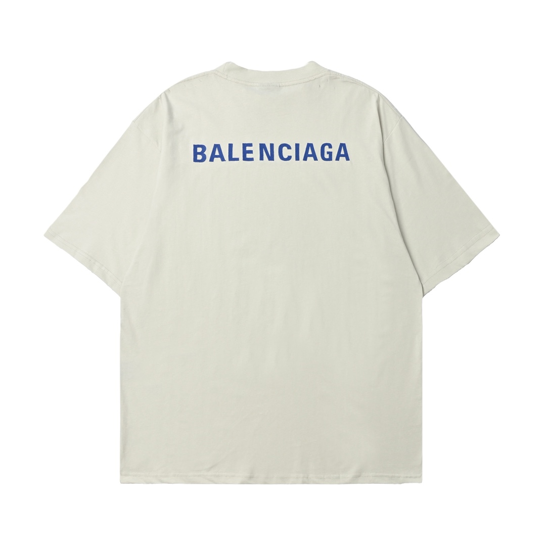Balenciaga巴黎世家 克莱因蓝前后刺绣字母短袖T恤