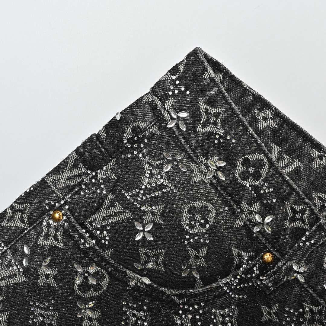Louis Vuitton 路易威登 老花满印烫钻牛仔裤