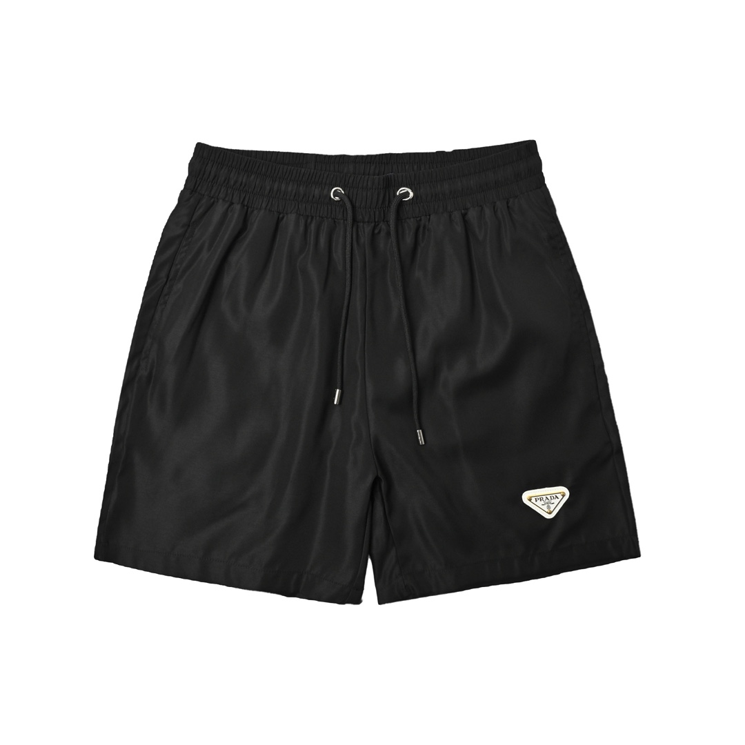 Prada 普拉达 经典红饰条三角标沙滩短裤