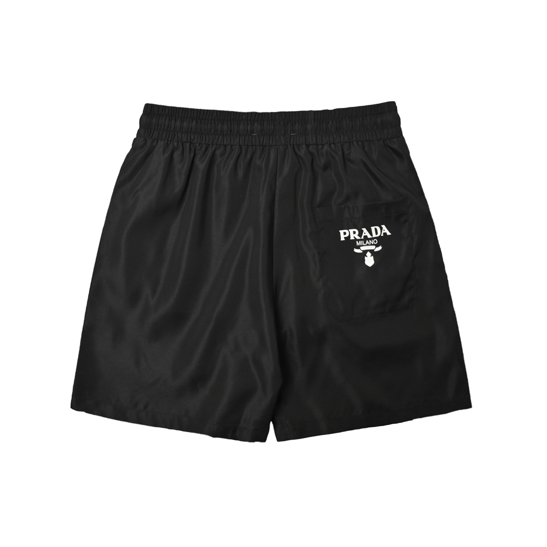 Prada 普拉达 经典红饰条三角标沙滩短裤