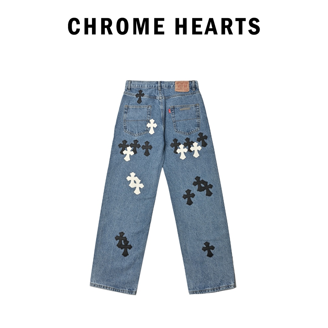 Chrome heart 克罗心 黑白拼皮牛仔裤-Chinese UA Cheap High Quatity Brand Clothes Bags handbags Sneakers wholesale wholesaler seller from China Factory suppliers Fashion Clothing Shoes best Quality Beautiful Price Chrome heart 克罗心 黑白拼皮牛仔裤