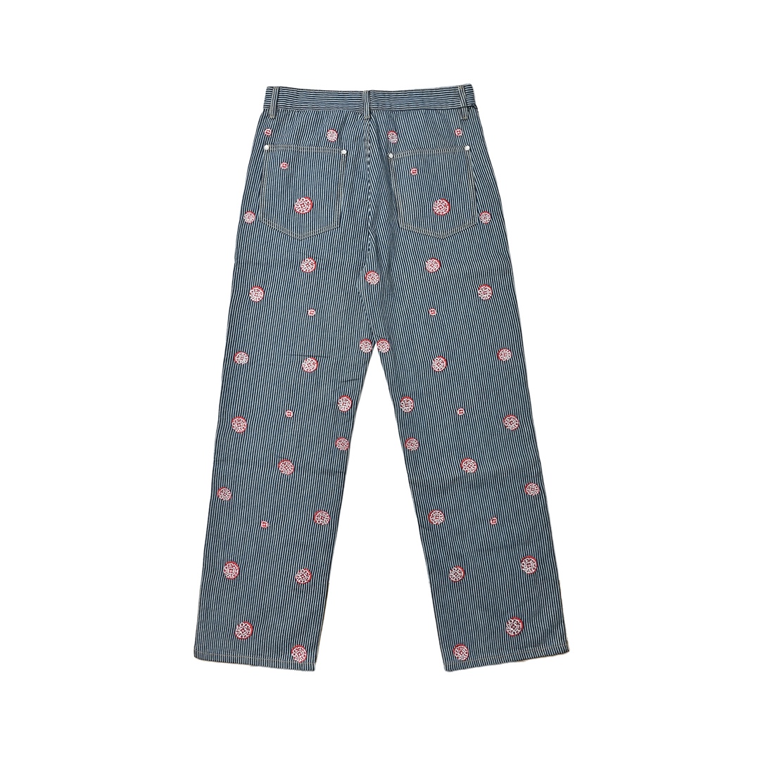 LOUIS VUITTON LV 联名款樱花刺绣竖条纹套装牛仔长裤