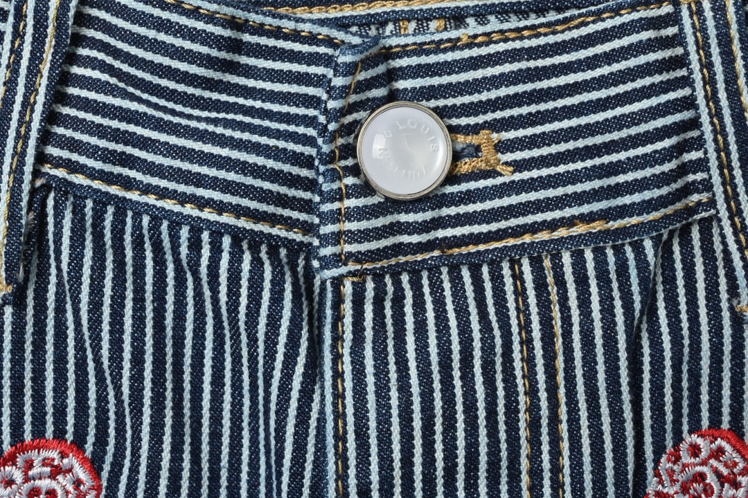 LOUIS VUITTON LV 联名款樱花刺绣竖条纹套装牛仔长裤