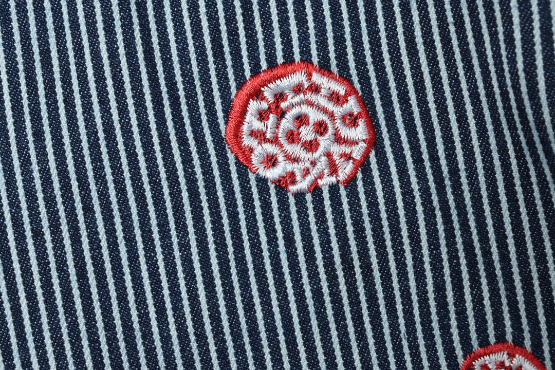 LOUIS VUITTON LV 联名款樱花刺绣竖条纹套装牛仔长裤