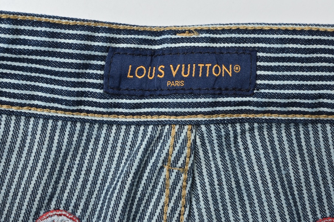 LOUIS VUITTON LV 联名款樱花刺绣竖条纹套装牛仔长裤