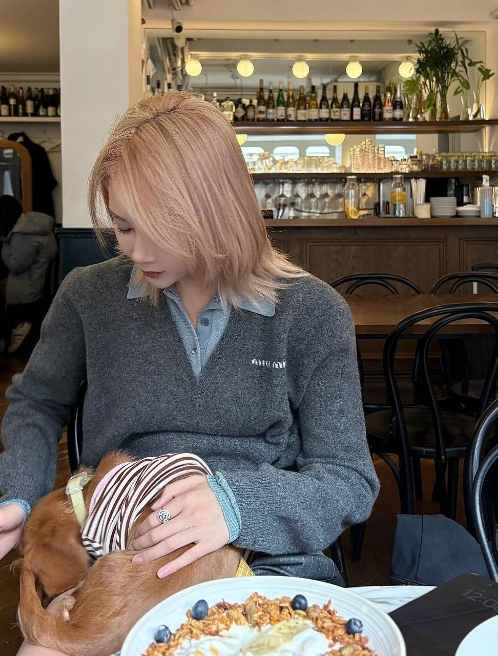 MIU MIU 提花徽标假两件羊绒针织POLO长袖