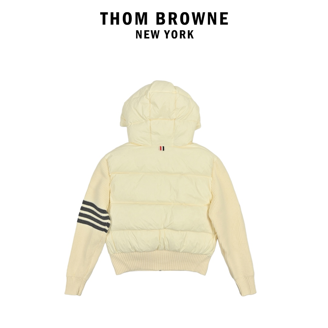 Thom Brown 四条杠条纹 针织拼接羽绒外套