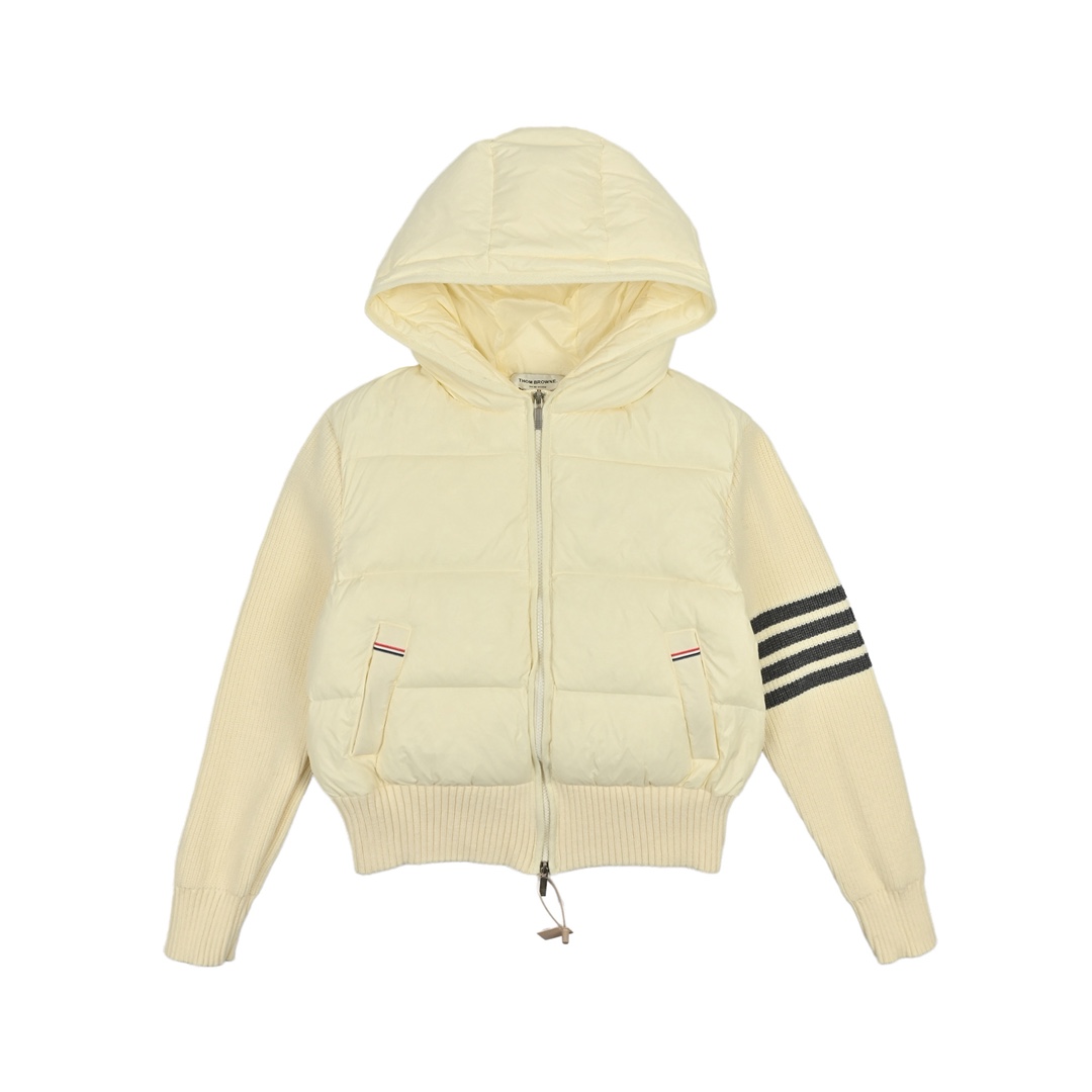 Thom Brown 四条杠条纹 针织拼接羽绒外套