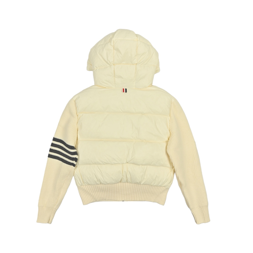 Thom Brown 四条杠条纹 针织拼接羽绒外套