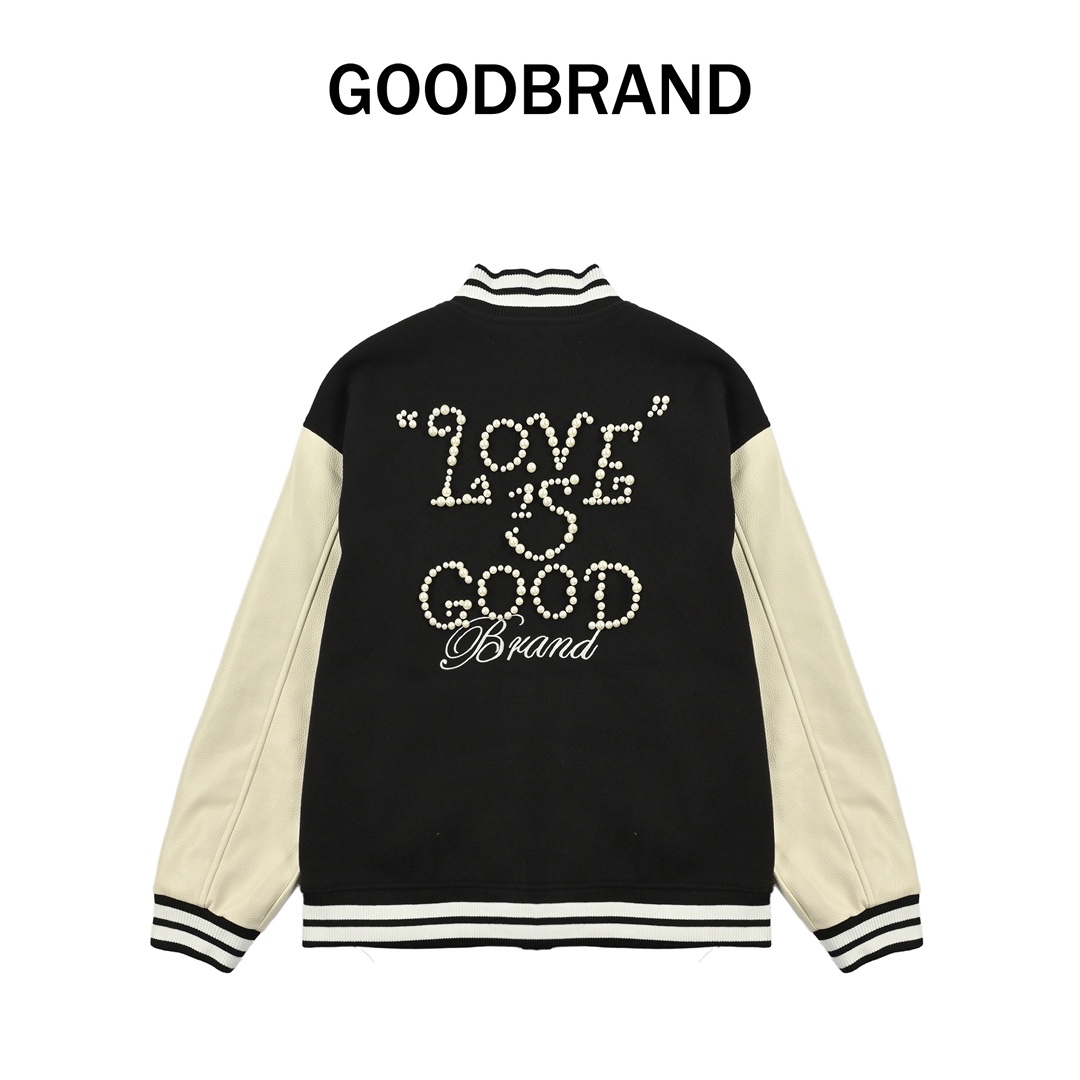 GOODBRAND Love is good经典珍珠标语拼色棒球服男女同款夹克外套-Chinese UA Cheap High Quatity Brand Clothes Bags handbags Sneakers wholesale wholesaler seller from China Factory suppliers Fashion Clothing Shoes best Quality Beautiful Price GOODBRAND Love is good经典珍珠标语拼色棒球服男女同款夹克外套