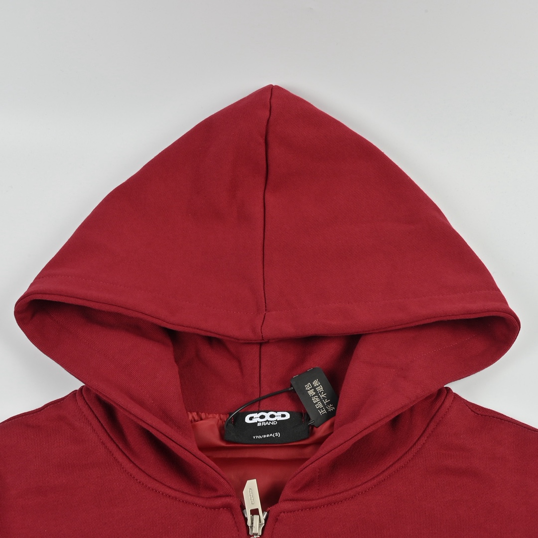 GOODBRAND 珍珠标语宽松拉链开衫连帽卫衣长袖外套