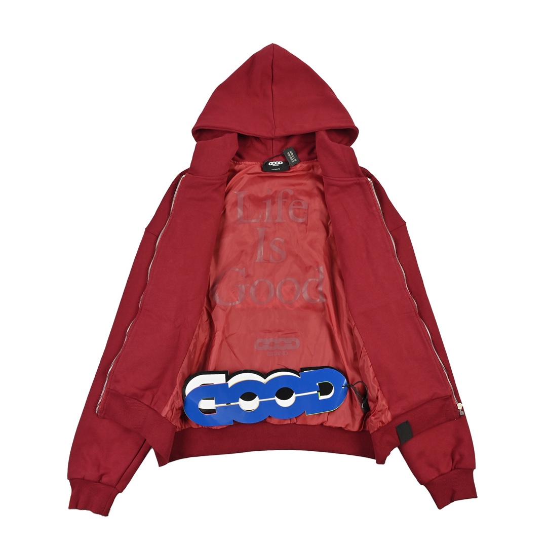 GOODBRAND 珍珠标语宽松拉链开衫连帽卫衣长袖外套