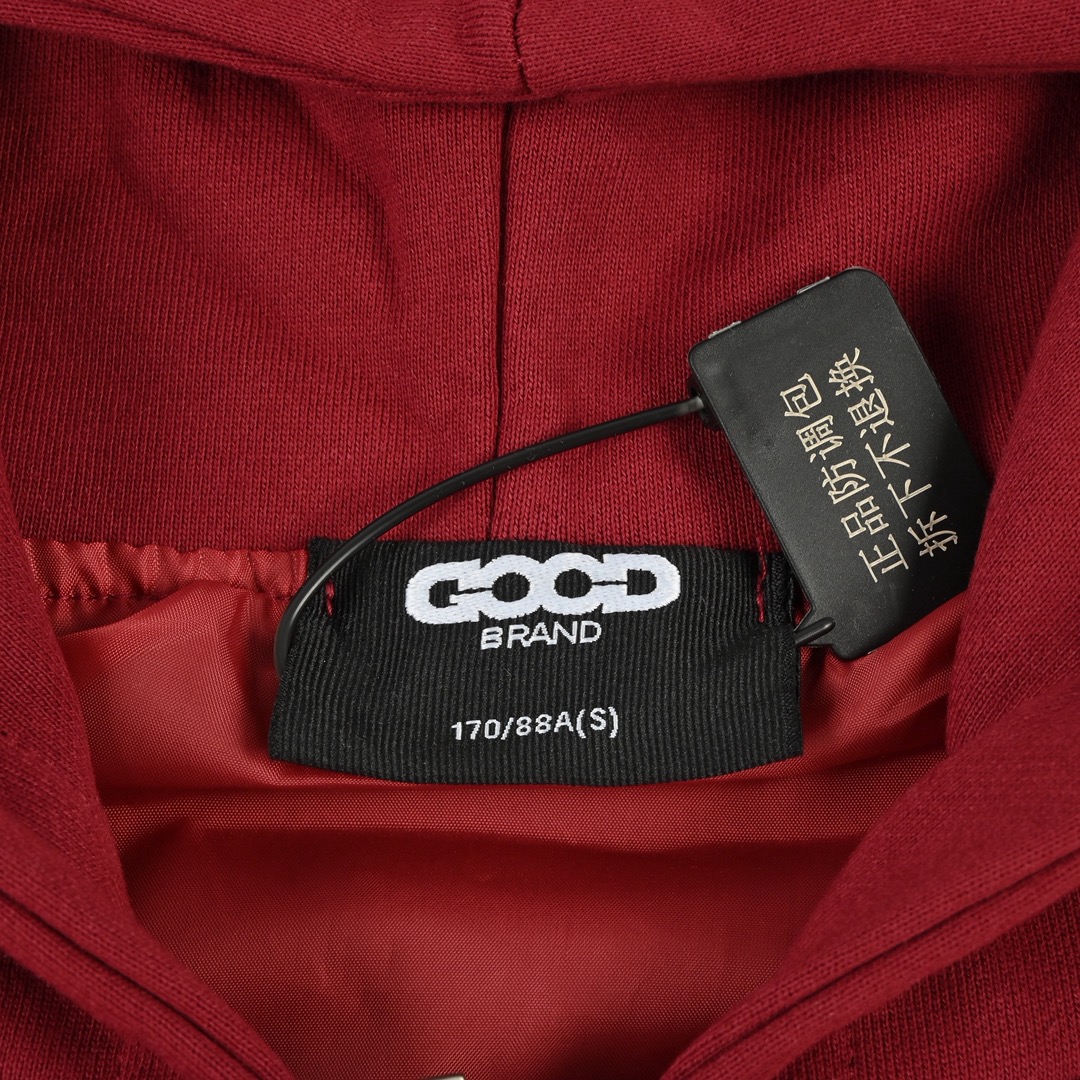GOODBRAND 珍珠标语宽松拉链开衫连帽卫衣长袖外套