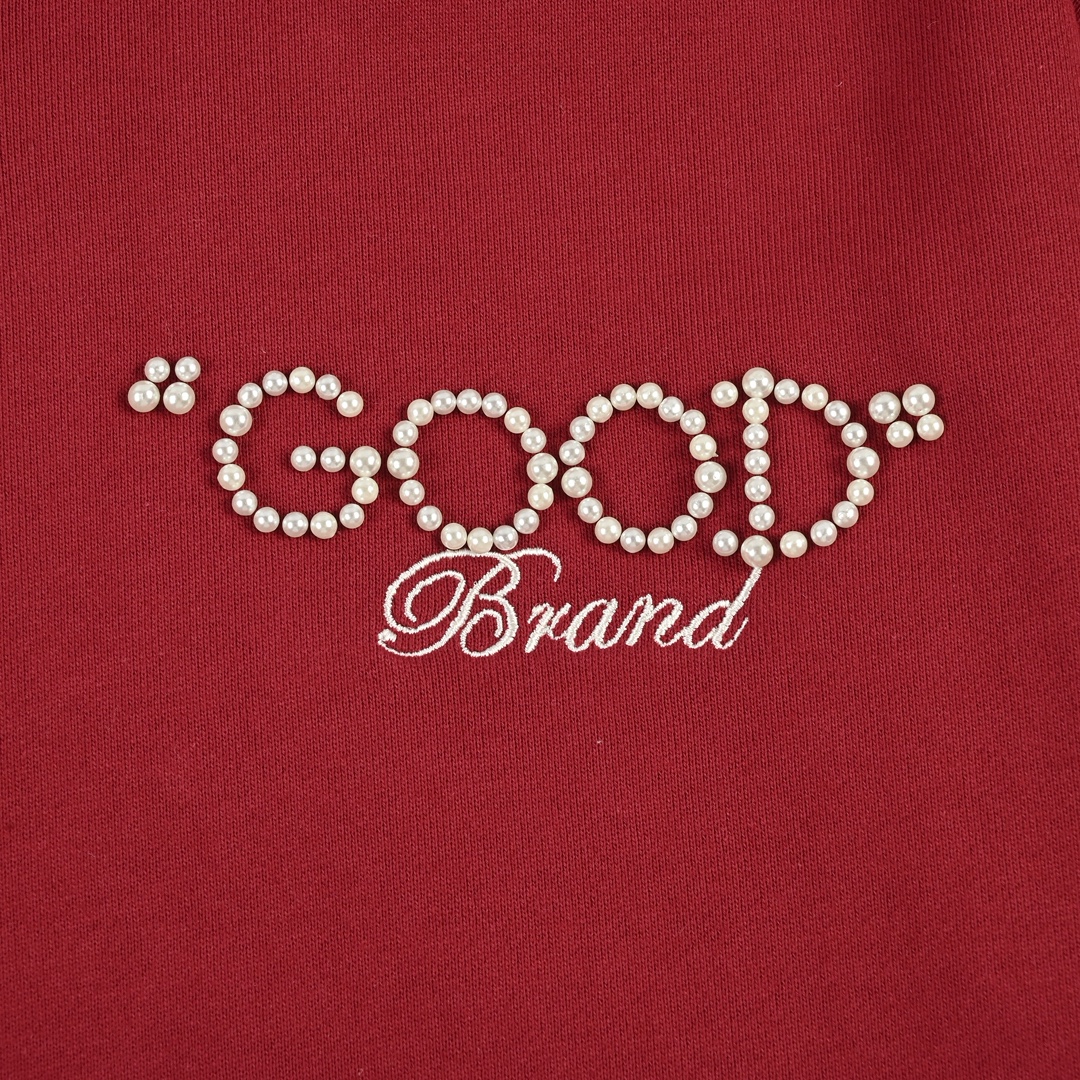 GOODBRAND 珍珠标语宽松拉链开衫连帽卫衣长袖外套