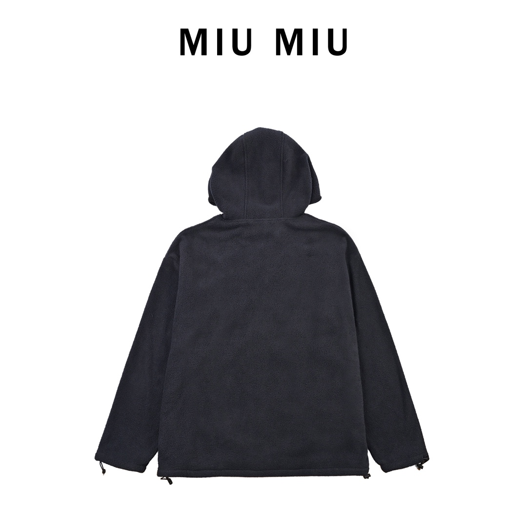 缪缪MiuMiu 摇粒绒男女连帽拉链外套
