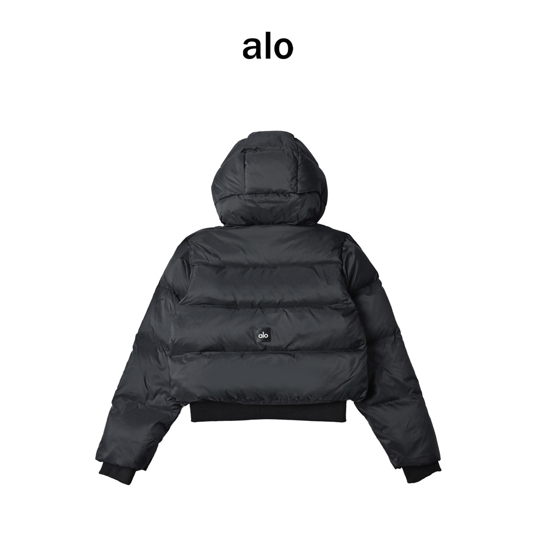 alo连帽羽绒服 短款螺纹连帽金标羽绒服