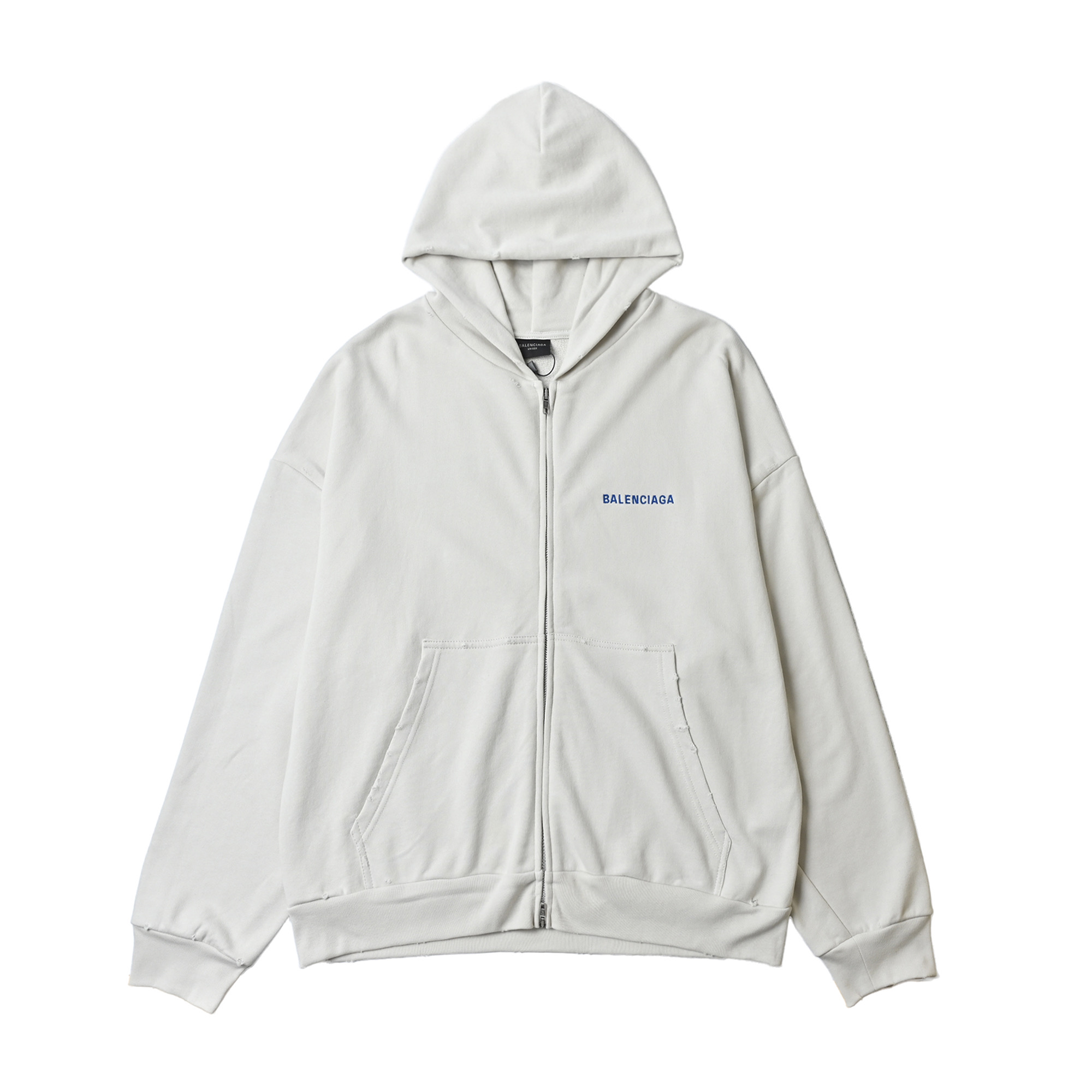 Balenciaga巴黎世家25刺绣蓝字母拉链连帽卫衣